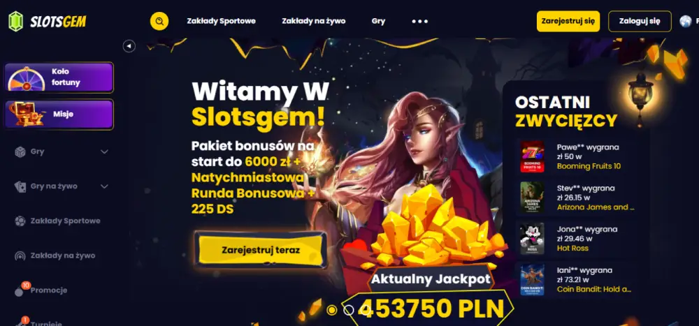 SlotsGem Casino — widok strony